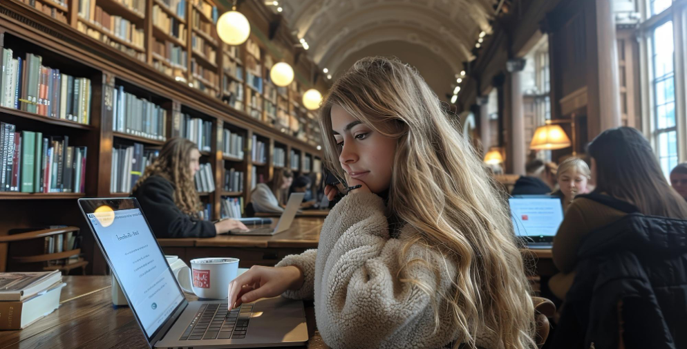 University student studying with ChatGPT AI tool on laptop
