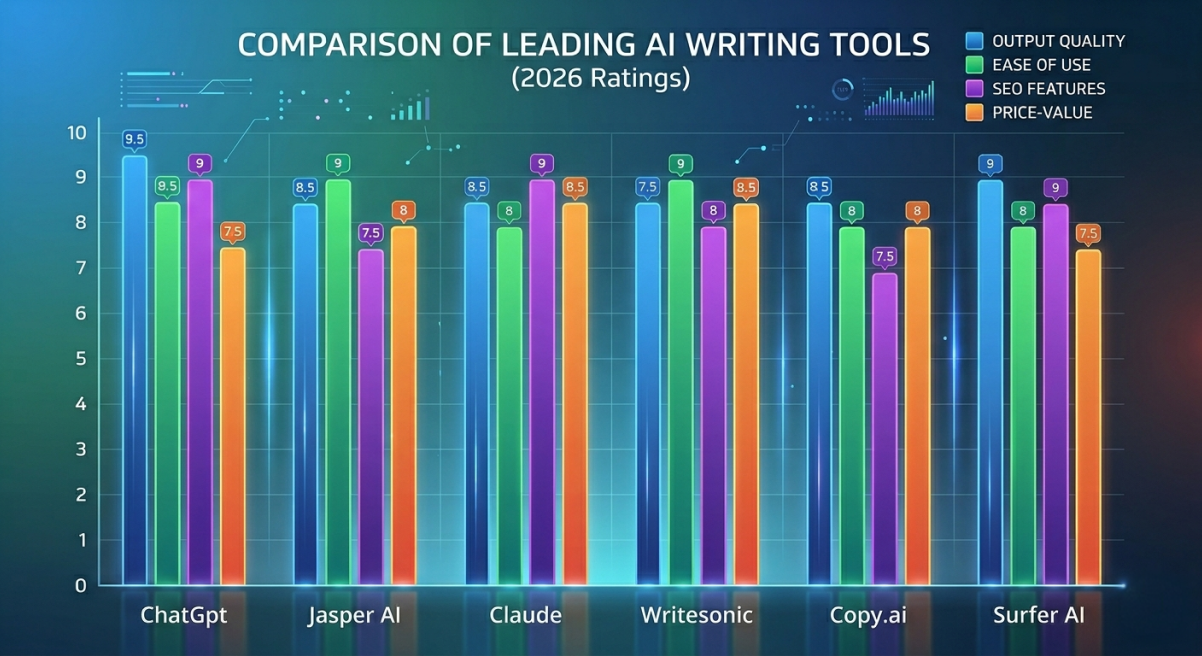 AI writing tools comparison chart 2026