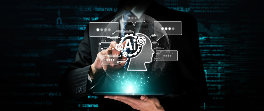 Agentic AI visualization — autonomous AI agents working through tasks in a digital workspace, blue modern lighting