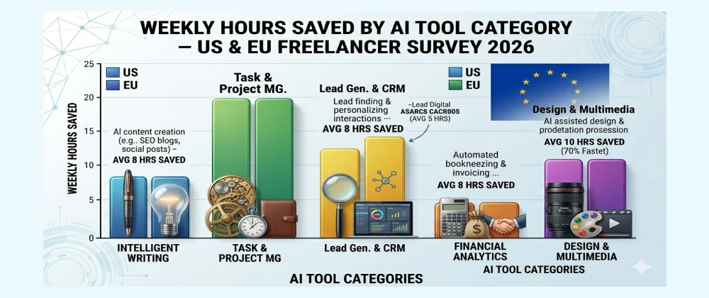 chart showing average hours saved per week for freelancers using AI productivity tools in 2026