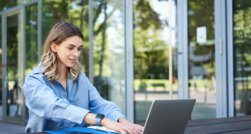 Business professional using AI agent software in a modern European office environment