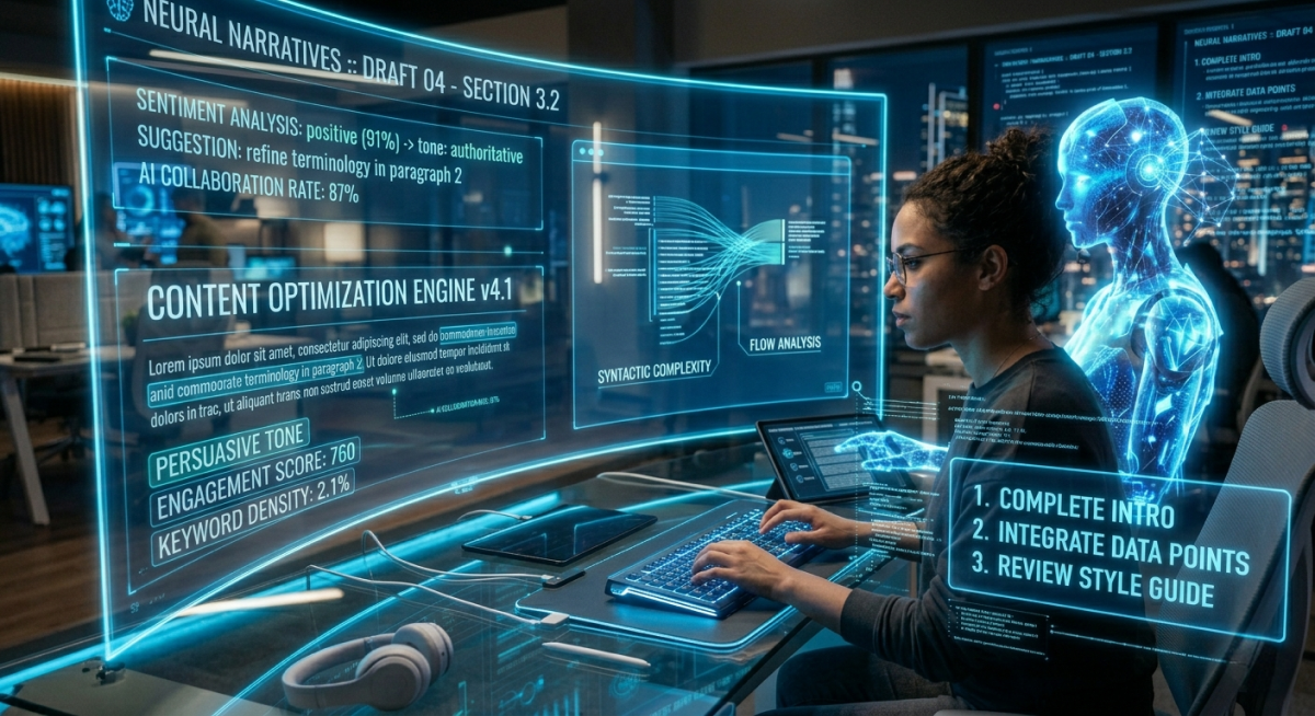 Best AI writing tools in 2026 on a glowing workspace display