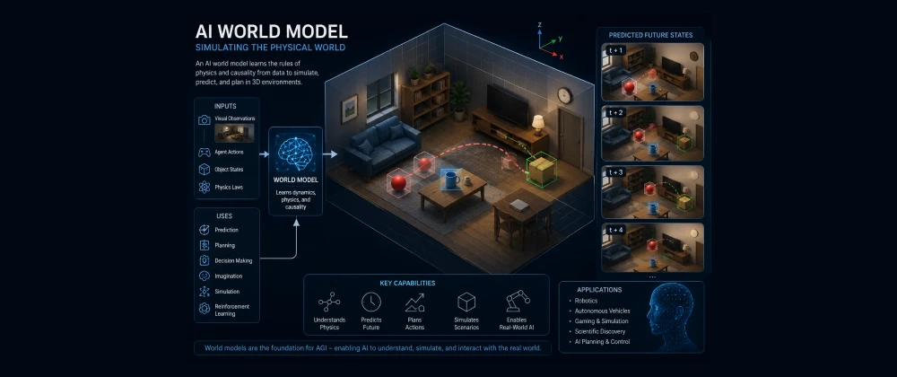 World Models AI illustrating predictive simulation beyond large language models
